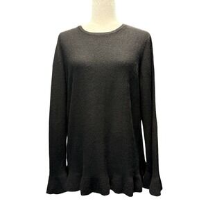 J McLaughlin Womens Black 100% Cashmere Sweater Knit Top Ruffle Hem Buttons XL